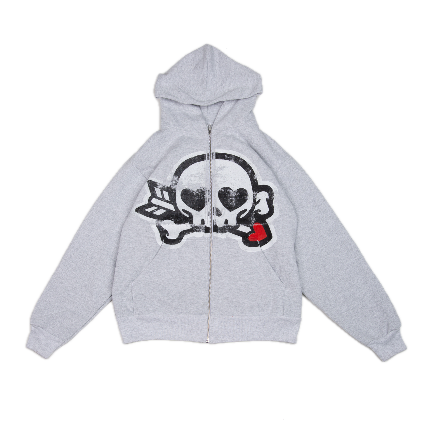 SKULL HEART ZIP HOODIE